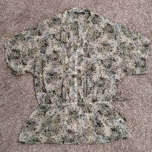 Cottagecore garden fairy APT 9 Peasant Boho Tan Floral Blouse Tunic Top